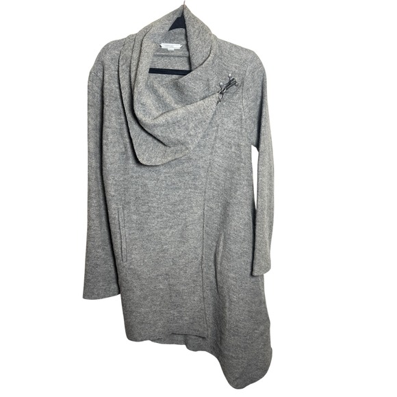 Garnet Hill Sweaters - Garnet Hill Sweater Womens 6 Gray Wool Shawl Collar Wrap Cardigan‎ Coat